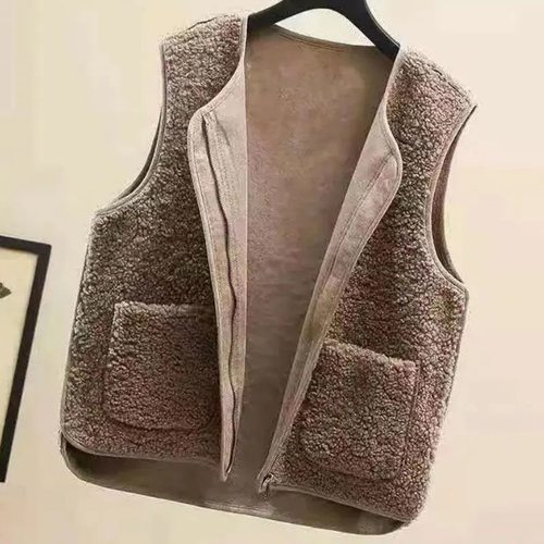 羊羔绒颗粒绒马甲加绒加厚保暖背心春季新款女士皮毛一体上衣