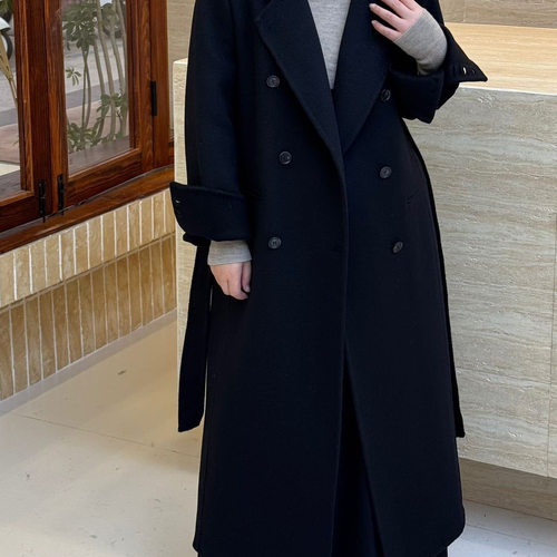 秋冬新款显瘦双面羊毛大衣女正肩修身加长款高级感韩系羊绒外套女