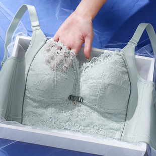 乳胶罩杯内衣大胸显小竹炭纤维侧翼加宽6排扣胸罩防走位蕾丝文胸