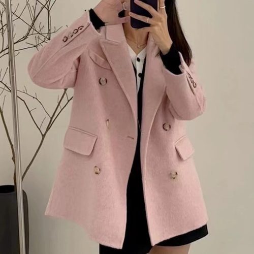 2025通勤秋冬新款西装领气质呢外套韩版短款大衣时尚双面羊毛修身