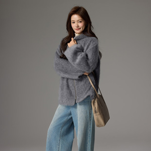 2025秋冬新款连帽女羊绒大衣拉毛工艺宽松大衣中长款气质呢子外套