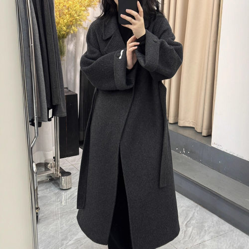 【战袍]秋冬新款双面羊绒羊毛大衣女韩系长款气质红色高级感外套