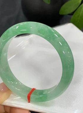 【带证】高端珠宝翡翠手镯冰种果绿色天然A级翡翠玉手镯贵妃镯送