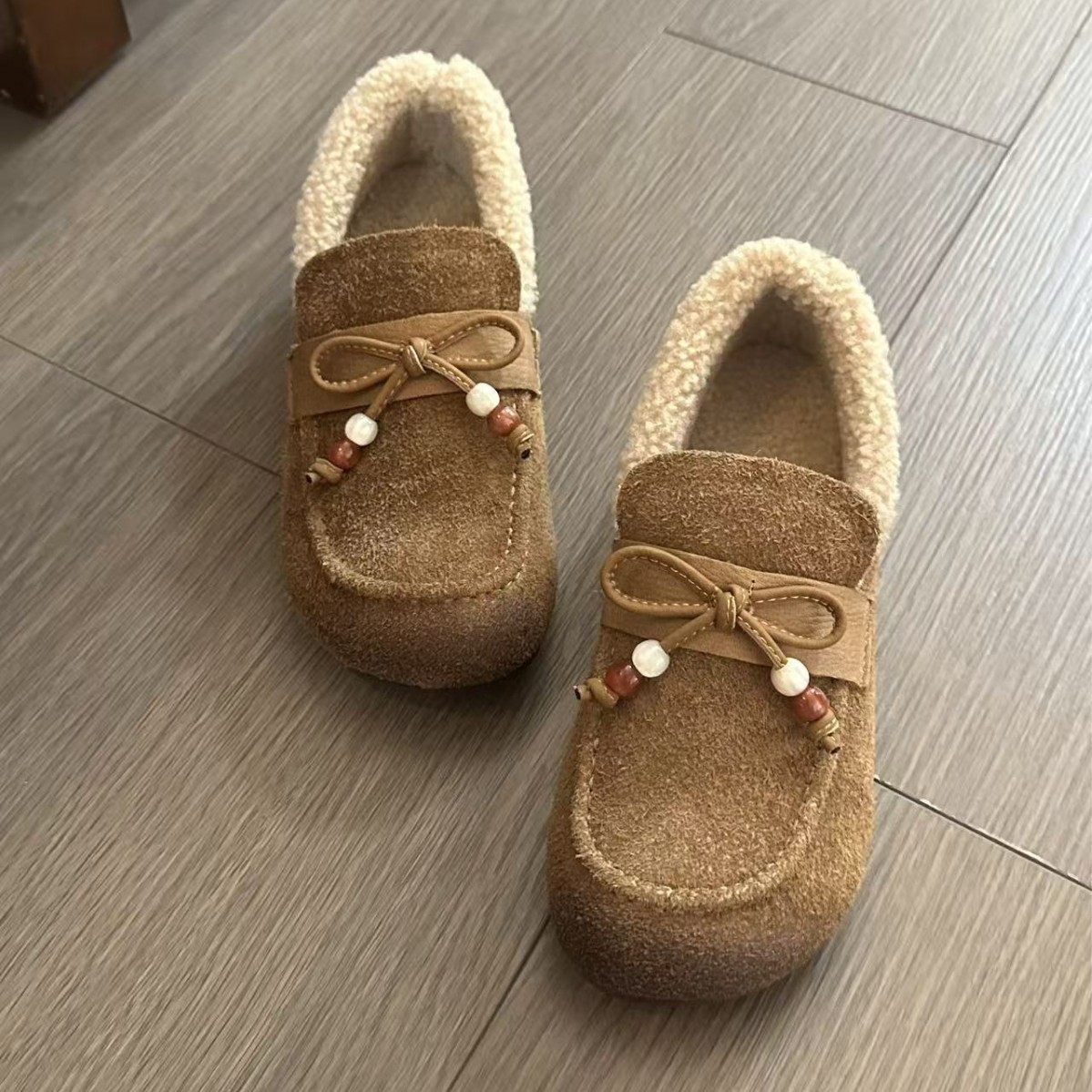 【尾货处理】冬季加绒保暖棉鞋女真皮休闲复古豆豆鞋棉鞋毛毛鞋,女鞋,时尚休闲鞋,淘宝优惠券,粉丝福利购,淘宝优惠卷