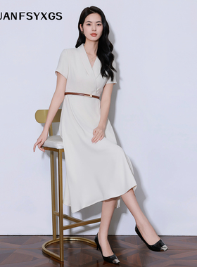 女神范连衣裙常规中腰显瘦白色短袖夏季拉链优雅气质