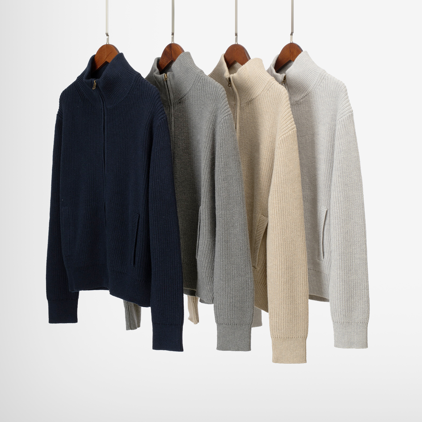 羊毛棉半高领拉链针织开衫