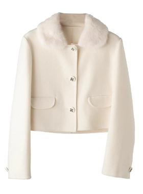 【Highline系列】财阀千金！Z雅 水貂毛拼接 短款毛呢外套+半身裙