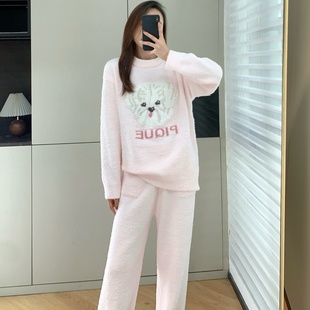 软绵绵加厚半边绒可外穿保暖毛绒睡衣睡裤 日本高端G P家居服套装