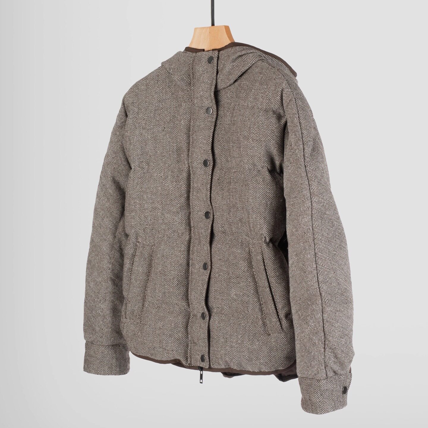 【Highline系列】B~C鹅绒服！双面穿 人字纹粗毛呢连帽羽绒服外套