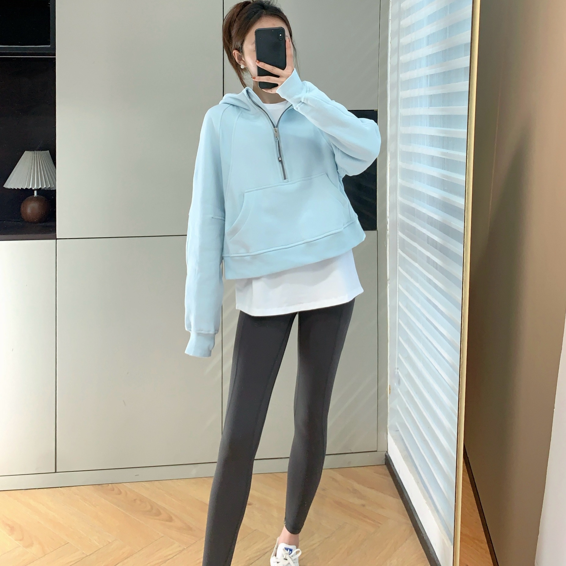 拉链连帽衫半拉卫衣长袖打底T恤