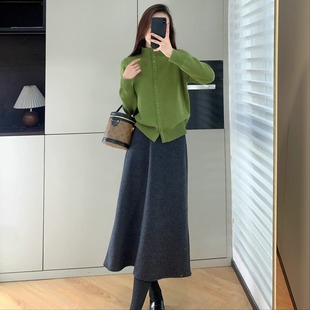 韩单!方扣针织上衣~24支羊毛兔毛立领单排扣开衫毛衣女