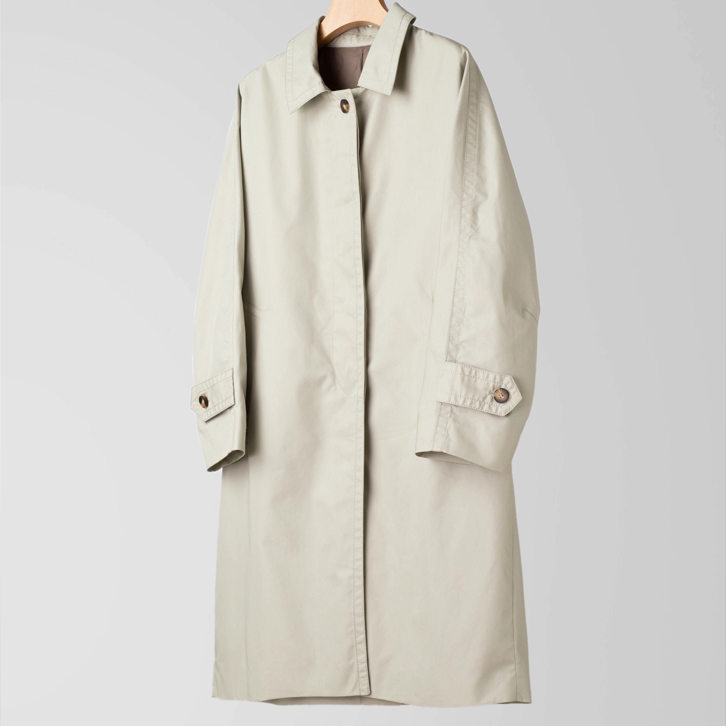 棉纤维翻领后开叉廓形风衣外套