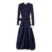 礼服长裙 P塔夫绸拼接针织连衣裙长袖 Highline系列 优雅气质S