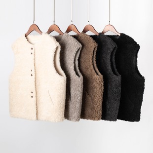 100%颗粒羊毛羊羔毛马甲皮毛一体皮草背心 韩单 Highline系列