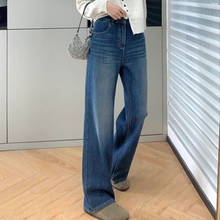 直筒阔腿牛仔裤 重磅推荐 窄版 保暖鹅绒芯猞猁绒 冬 三明治牛仔裤