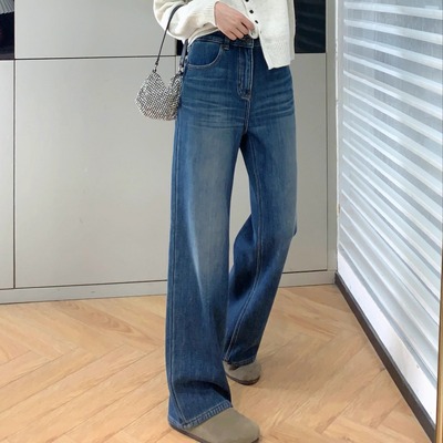 鹅绒芯猞猁绒直筒阔腿牛仔裤