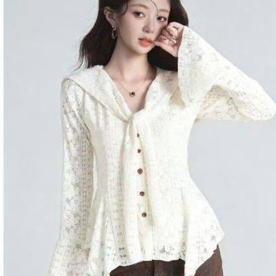 草莓粉丝专享 衬衫女V领系带喇叭袖披肩修身显瘦法式上衣 CK024