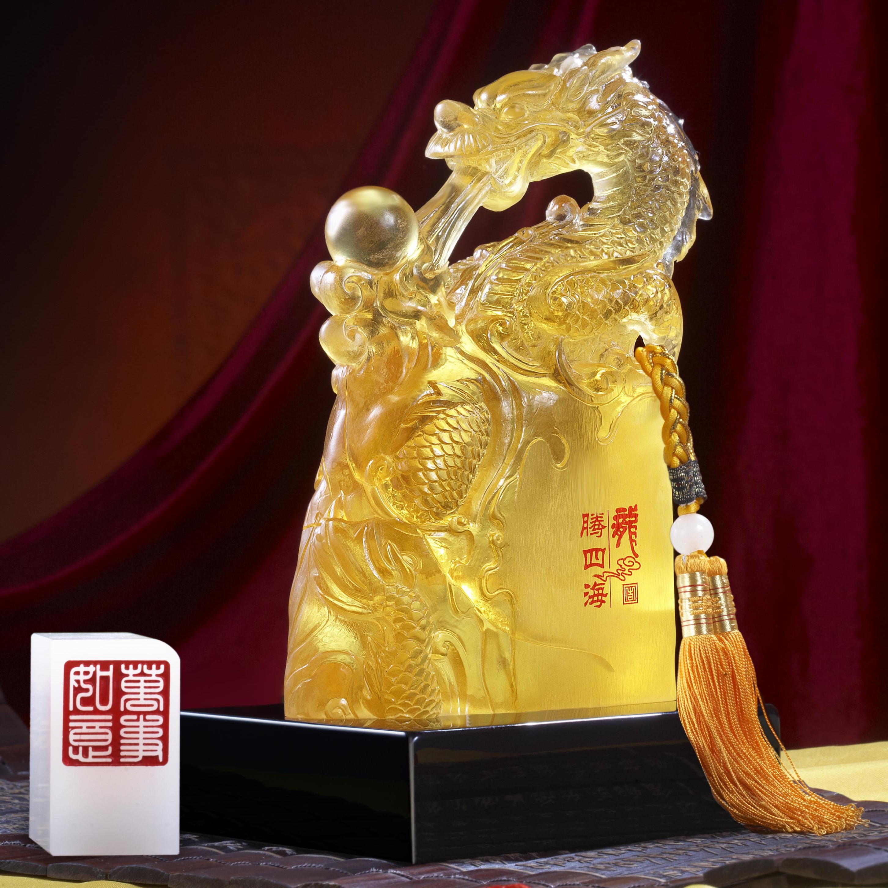 龙腾四海琉璃摆件白玉印章开业生日礼物商务年会春节新年礼品定制