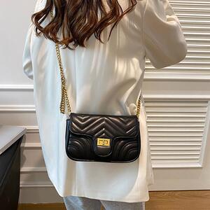 包包女真皮斜挎包2024新款黑色百搭小香风链条包高级感小众单肩包