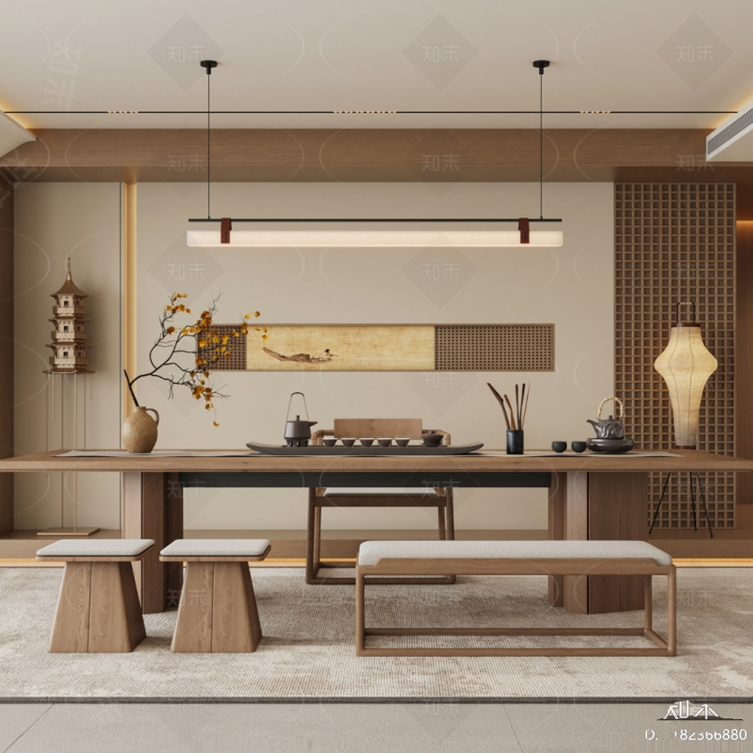 新中式茶桌原木风茶室干泡茶台样板间创意茶桌家用白蜡木茶桌定制