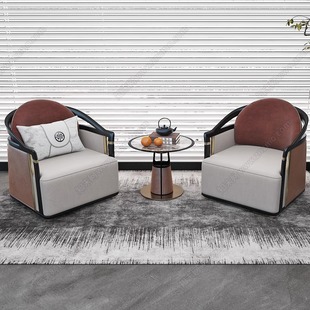 新中式实木单人沙发会所酒店洽谈椅现代轻奢客厅家具休闲椅三件套