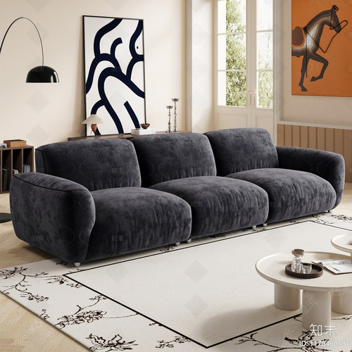 法式现代布艺沙发客厅直排三人位雪尼尔棉麻软包沙发多人沙发定制