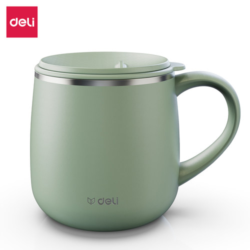 得力LL602-FGN保温马克杯（380ml）(绿)304材质保温保冷大容量