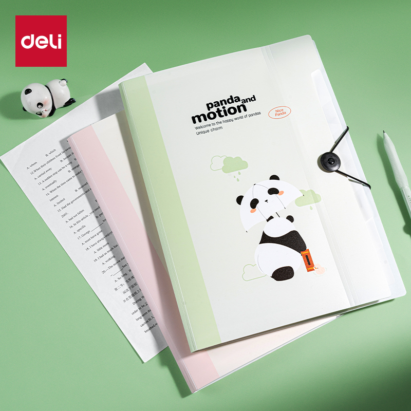 得力XM701熊猫系列8格风琴包(个)A4规格防尘防泼票据大容量分类