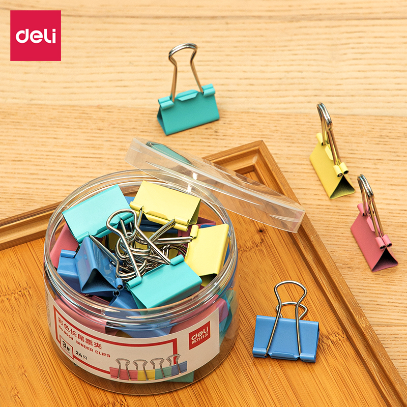 得力彩色长尾票夹32mm(24只/筒)