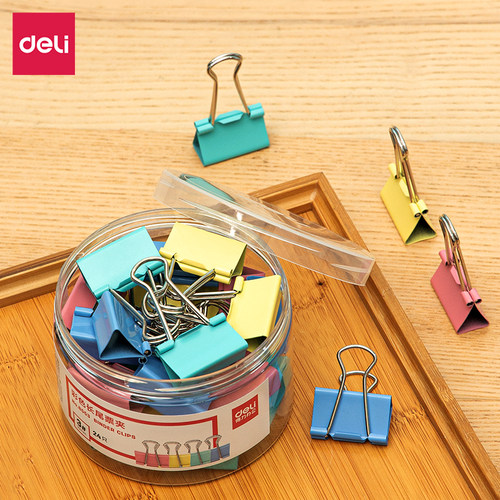 得力彩色长尾票夹32mm(24只/筒)