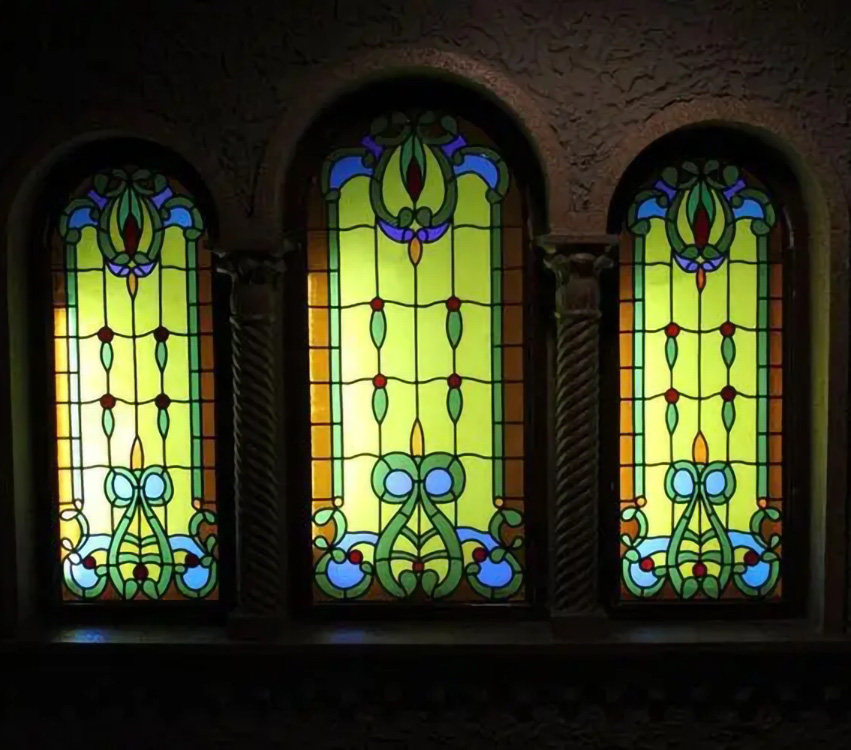 tiffany 教堂蒂凡尼工艺术玻璃隔断玄关屏风假窗门芯吊顶圆头组合