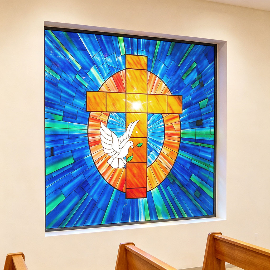 隔断玄关屏风窗吊顶门芯欧式帝凡尼艺术玻璃蒂凡尼蓝色十字架白鸽