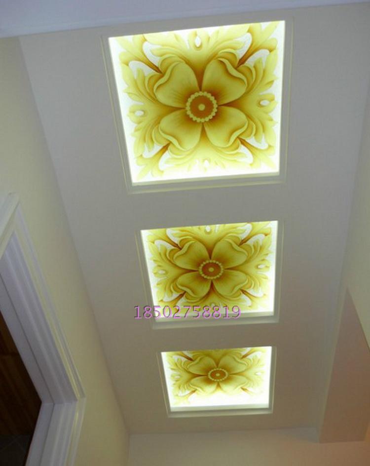 新款隔断玄关屏风吊顶天花雕刻艺术玻璃打灯走廊欧式灯罩透光暖黄