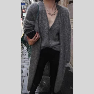 长毛貂绒重磅中长款宽松慵懒感大毛衣马甲女秋冬长款高级开衫套装