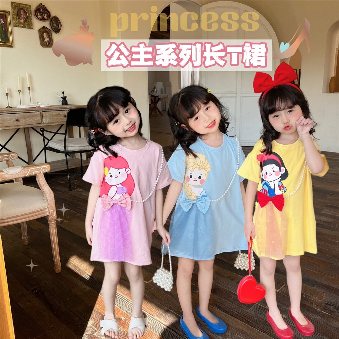 白雪公主连衣裙夏季新洋气纯棉宝宝艾沙女童卡通短袖长款T恤裙子