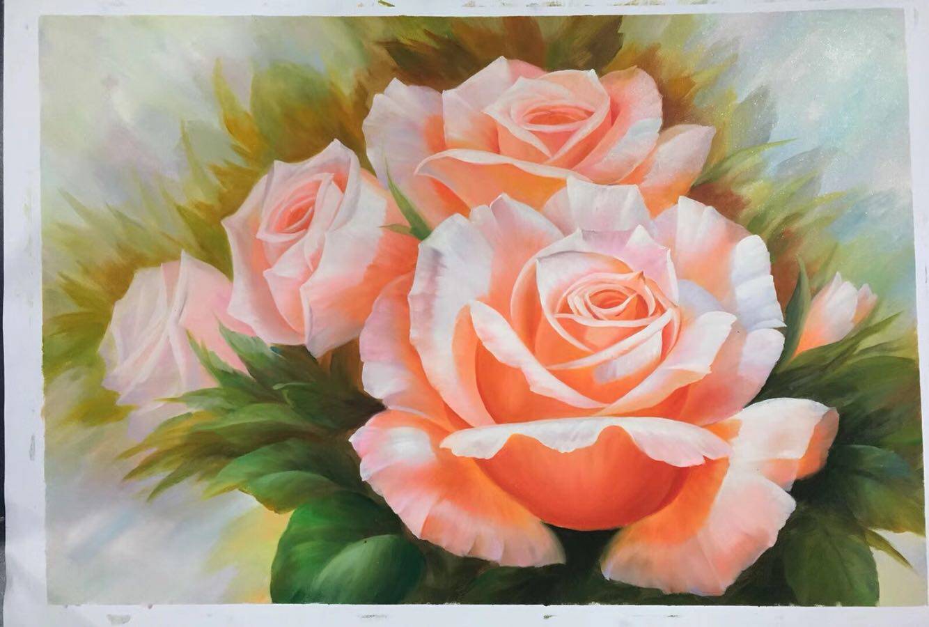 纯手绘优雅玫瑰油画客厅酒店别墅装饰油画60-90现货可定制