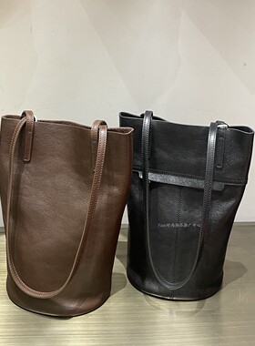 头层进口手工植鞣牛皮单肩腋下水桶托特包