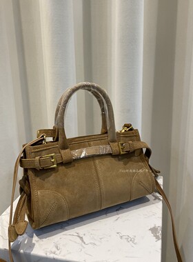 头层胎牛磨砂反绒复古机车手提单肩斜挎通勤小方包