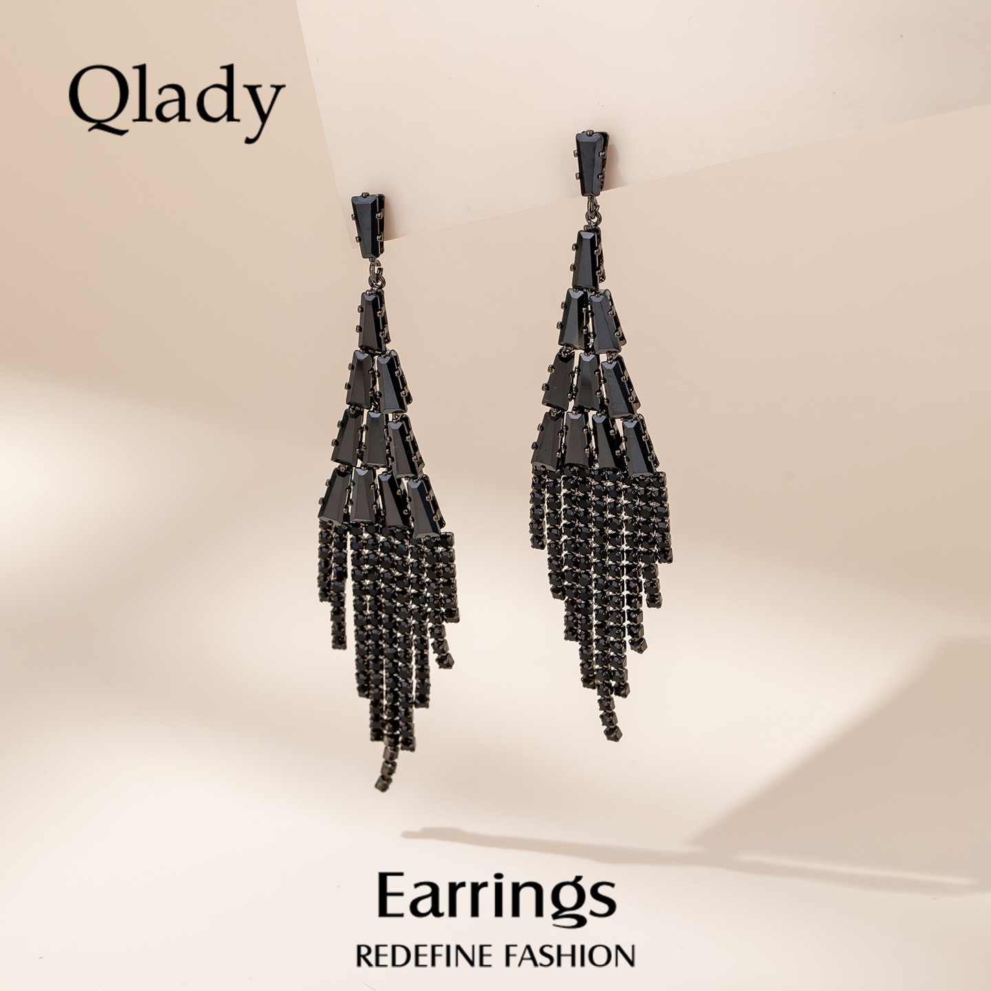【新品】黑色耳钉流苏耳饰女独特漂亮耳环2025新款爆款高级感耳坠