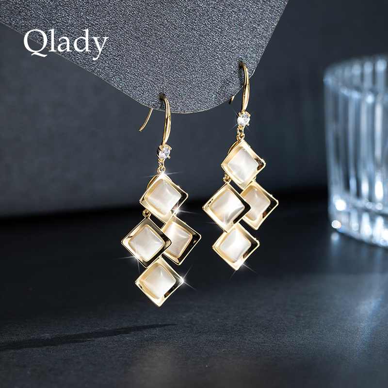 猫眼石几何耳环2021年女高级大气