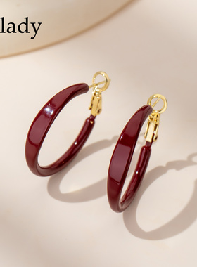 【新品】适合圆脸的红色耳圈纯银耳针女耳饰耳环2025新款爆款高级