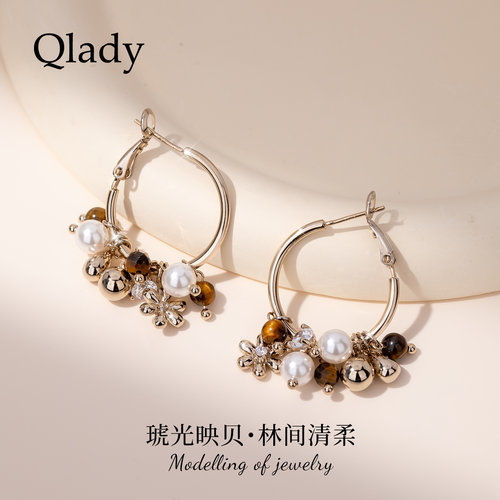 虎眼石耳圈耳坠耳饰女