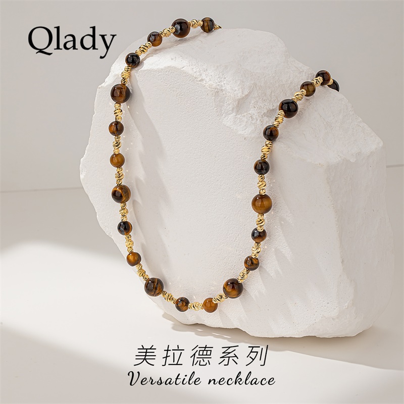 天然虎眼石女款项链饰品毛衣链首饰配饰高级感轻奢小众锁骨链颈链