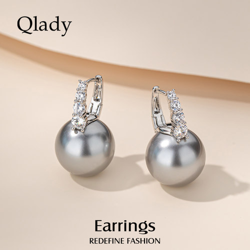 银耳饰女灰色珍珠耳环耳扣耳坠