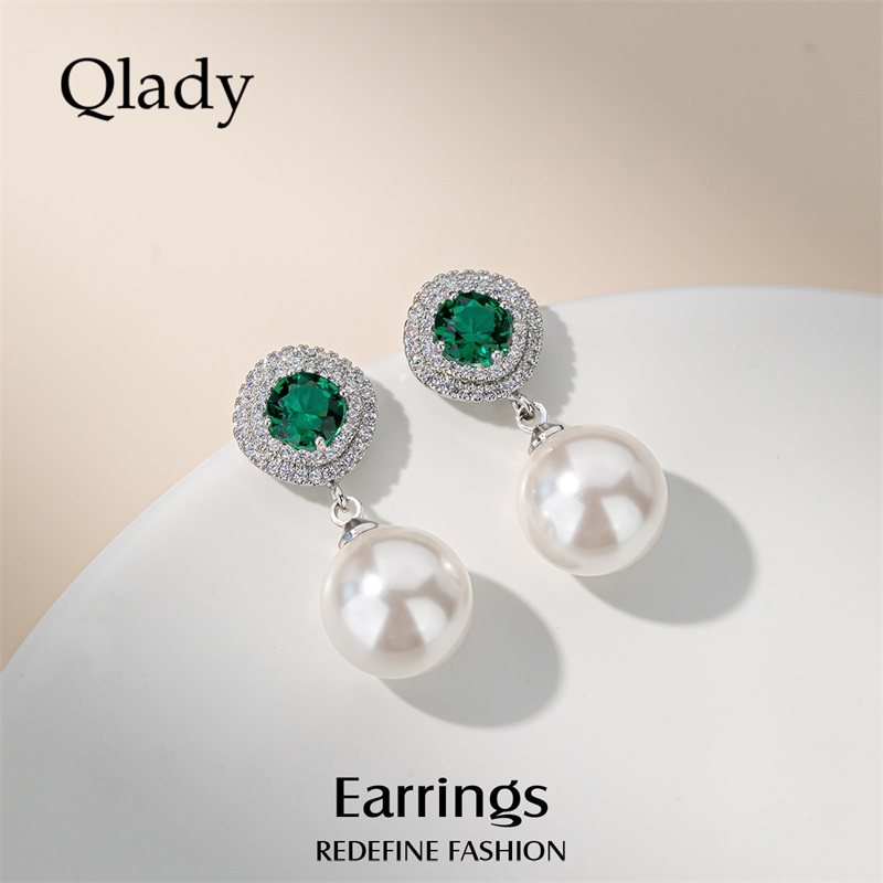 复古绿锆仿珍珠耳钉2025年新款爆款银耳环女款轻奢高级感气质设计,饰品/流行首饰/时尚饰品新,耳环,淘宝优惠券,粉丝福利购,淘宝优惠卷