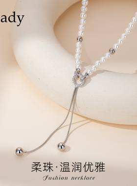 【新品】珍珠卡扣项链女款2025新款高级感轻奢小众毛衣链秋冬饰品