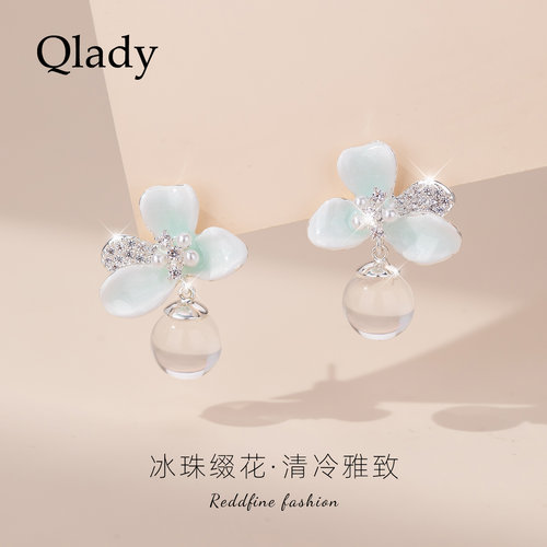 清冷感蓝色花朵耳钉耳饰独特漂亮