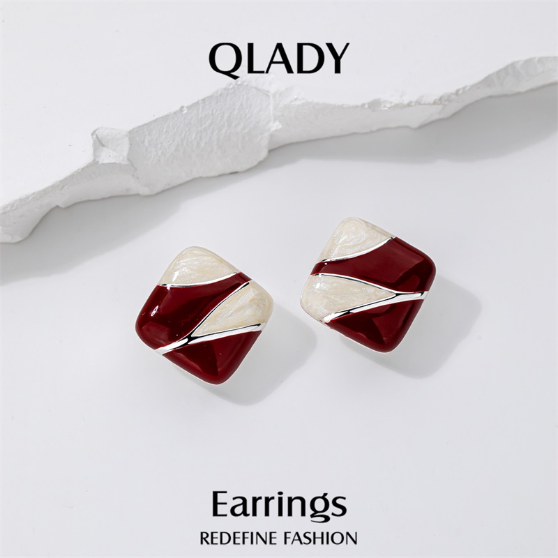 酒红色耳钉小众气质女耳环耳饰