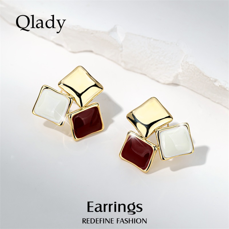 红色耳钉几何耳环小众独特气质