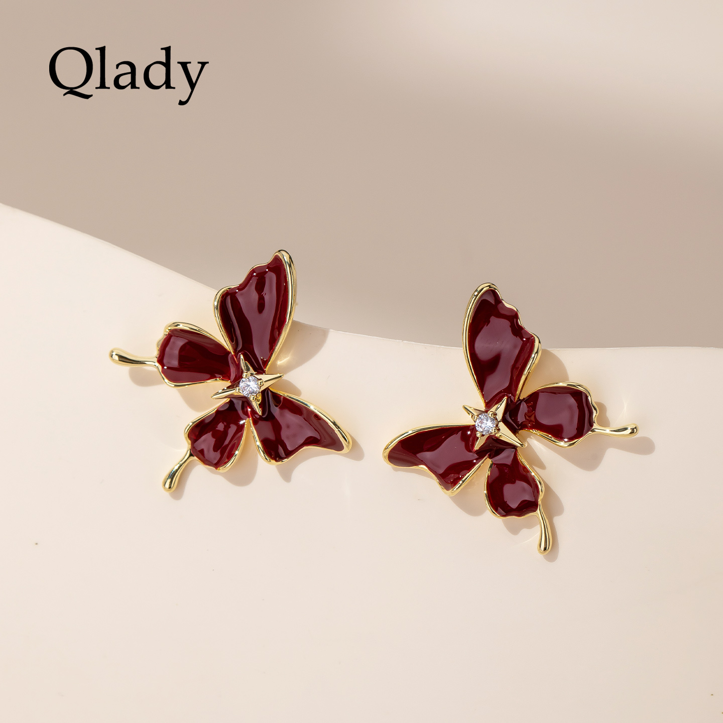 【新品】红蝴蝶新年耳饰女银耳钉独特漂亮耳环2025新款爆款高级感